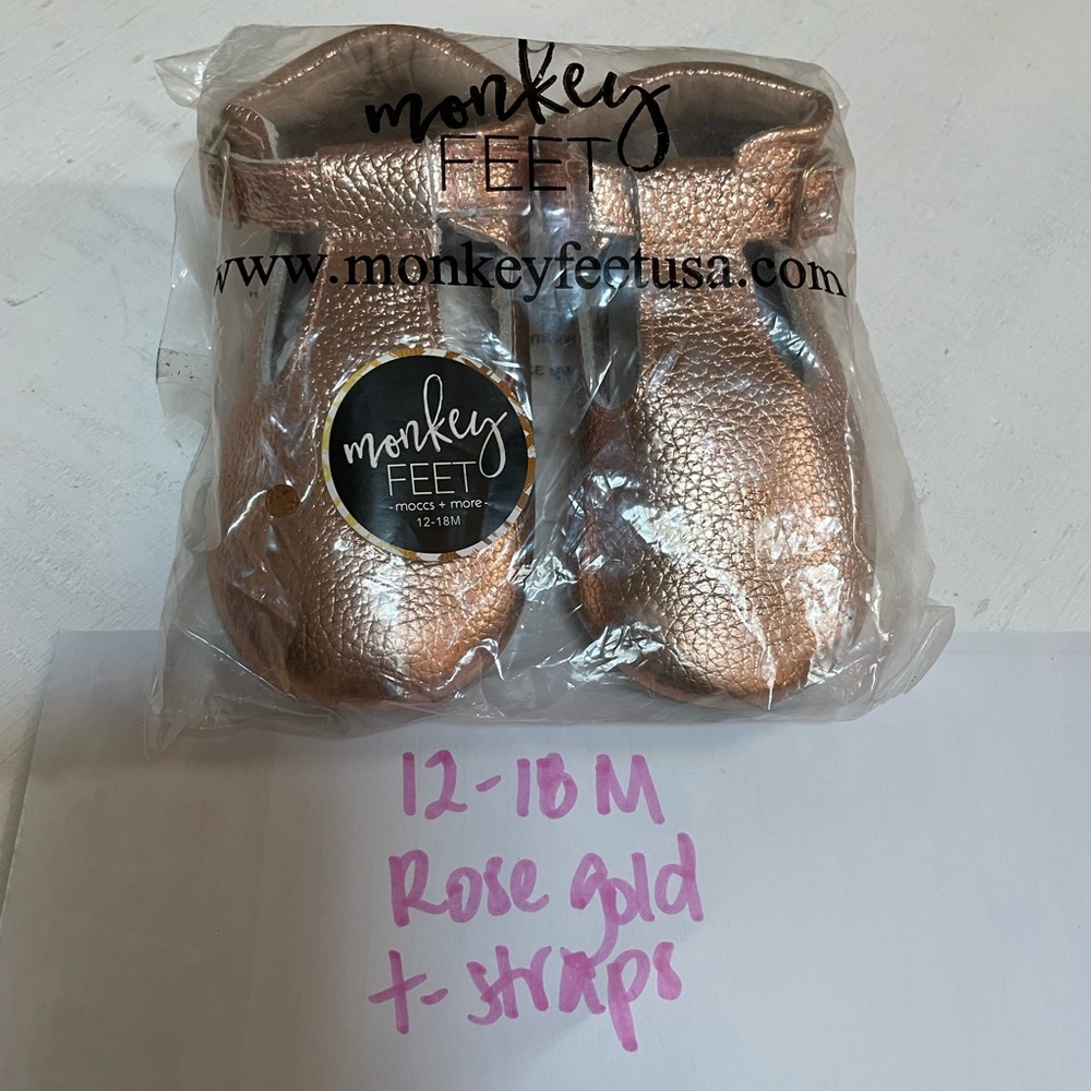 Monkey Feet rose gold t-straps